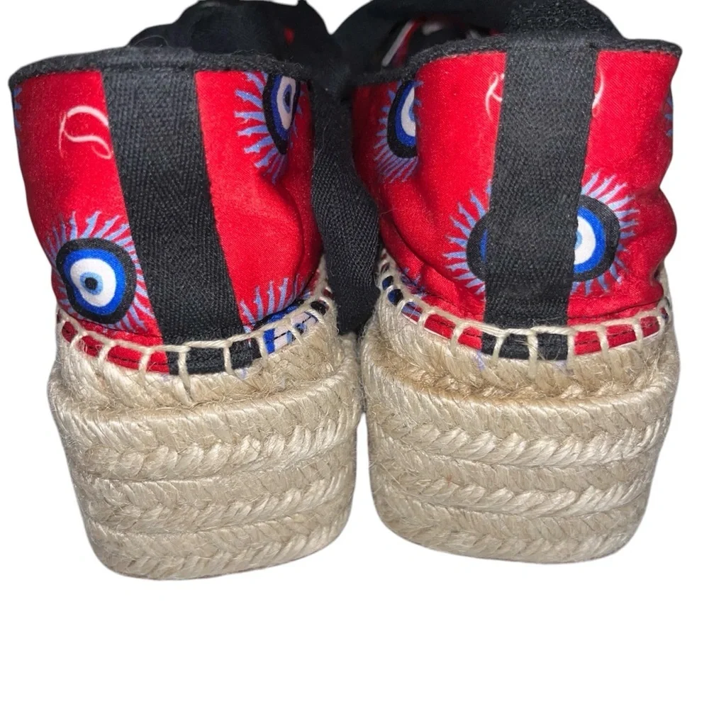 Christian Louboutin Red Espadrilles Evil Eye Platform Lace Up 9 39.5 Resort 🟡